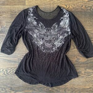 Harley Davidson Women's Black Graphic Top